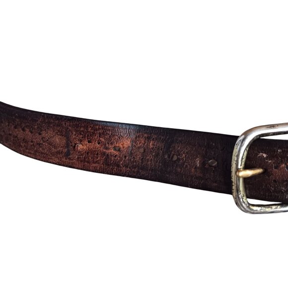 Vintage Men's Belt 42 Large Embossed Hippie Leather 1980's Distressed Beaten - Picture 3 of 6